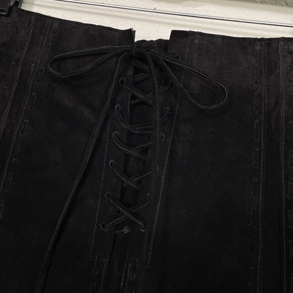 Asos Skirt Womens 6 Suede Leather Lace Up Heavy Stitch Detail Midi Black Boho - Picture 3 of 11